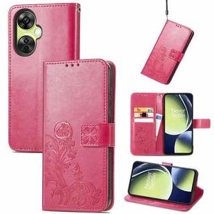 For OnePlus Nord CE 3 Lite Four-leaf Clasp Embossed Buckle Leather Phone Case(Magenta)