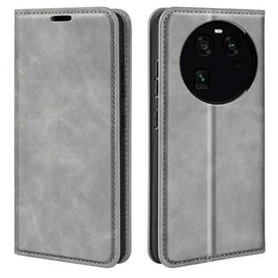 For OPPO Find X6 Retro-skin Magnetic Suction Leather Phone Case(Grey)