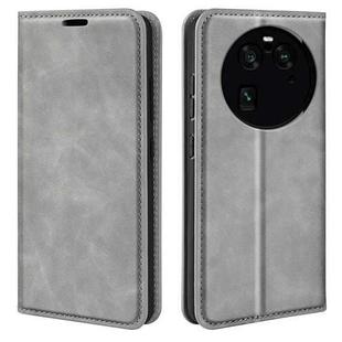 For OPPO Find X6 Pro Retro-skin Magnetic Suction Leather Phone Case(Grey)