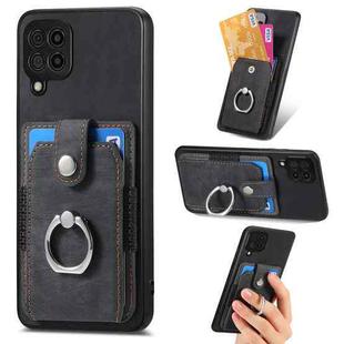 For Samsung Galaxy A22 4G Retro Skin-feel Ring Card Wallet Phone Case(Black)
