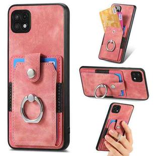 For Samsung Galaxy A22 5G Retro Skin-feel Ring Card Wallet Phone Case(Pink)