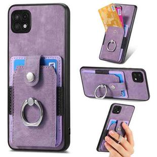 For Samsung Galaxy A22 5G Retro Skin-feel Ring Card Wallet Phone Case(Purple)
