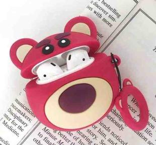 Red Bear Protective Case Bluetooth Earphone Storage Box Silicone Ring Rope Anti-drop Bag  for Apple AirPods 1/2