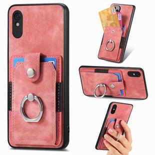 For Xiaomi Redmi 9A Retro Skin-feel Ring Card Wallet Phone Case(Pink)