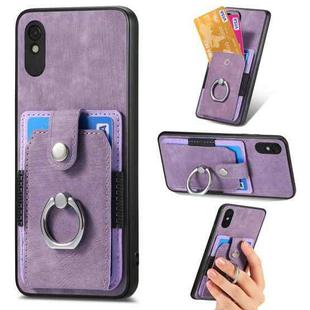 For Xiaomi Redmi 9A Retro Skin-feel Ring Card Wallet Phone Case(Purple)