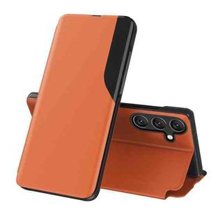 For Samsung Galaxy M14 Side Display Adsorption Leather Phone Case(Orange)