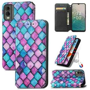 For Nokia C32 CaseNeo Colorful Magnetic Leather Phone Case(Purple Scales)
