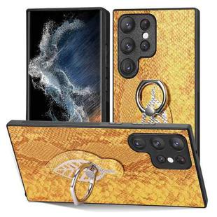 For Samsung Galaxy S23 Ultra 5G Snakeskin Ring Leather Back Cover Phone Case(Yellow)