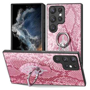 For Samsung Galaxy S22 Ultra 5G Snakeskin Ring Leather Back Cover Phone Case(Pink)