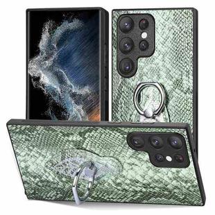 For Samsung Galaxy S21 FE 5G Snakeskin Ring Leather Back Cover Phone Case(Green)