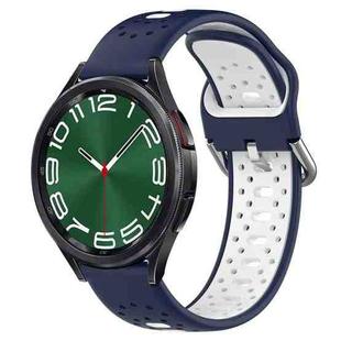 For Samsung Galaxy Watch 6 Classic 47mm 20mm Breathable Two-Color Silicone Watch Band(Midnight Blue+White)