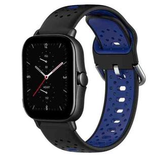 For Amazfit GTS 2E 20mm Breathable Two-Color Silicone Watch Band(Black+Blue)