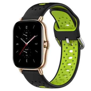 For Amazfit GTS 2 20mm Breathable Two-Color Silicone Watch Band(Black+Lime Green)