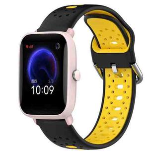 For Amazfit Pop Pro 20mm Breathable Two-Color Silicone Watch Band(Black+Yellow)