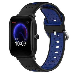 For Amazfit Pop 20mm Breathable Two-Color Silicone Watch Band(Black+Blue)