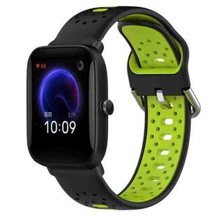 For Amazfit Pop 20mm Breathable Two-Color Silicone Watch Band(Black+Lime Green)