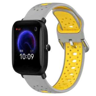 For Amazfit Pop 20mm Breathable Two-Color Silicone Watch Band(Grey+Yellow)