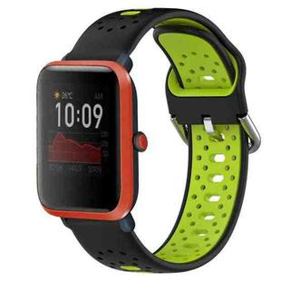 For Amazfit Bip 1S 20mm Breathable Two-Color Silicone Watch Band(Black+Lime Green)