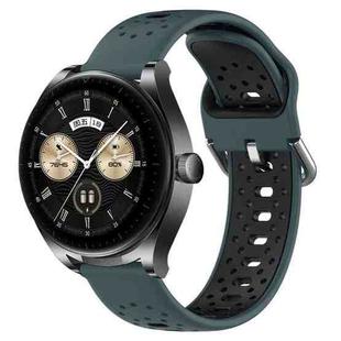 For Huawei Watch Buds 22mm Breathable Two-Color Silicone Watch Band(Olive Green+Black)