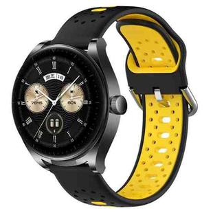 For Huawei Watch Buds 22mm Breathable Two-Color Silicone Watch Band(Black+Yellow)