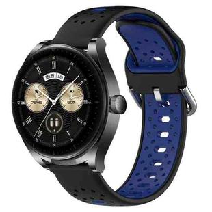 For Huawei Watch Buds 22mm Breathable Two-Color Silicone Watch Band(Black+Blue)