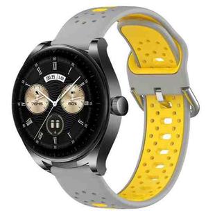 For Huawei Watch Buds 22mm Breathable Two-Color Silicone Watch Band(Grey+Yellow)