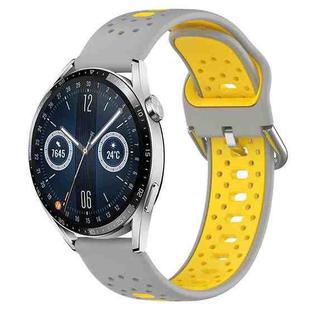 For Huawei Watch GT3 46mm 22mm Breathable Two-Color Silicone Watch Band(Grey+Yellow)