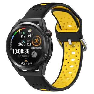 For Huawei Watch GT Runner 22mm Breathable Two-Color Silicone Watch Band(Black+Yellow)