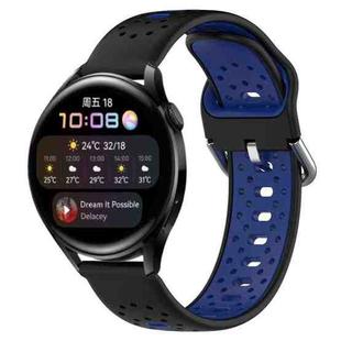 For Huawei Watch 3 22mm Breathable Two-Color Silicone Watch Band(Black+Blue)