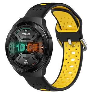 For Huawei Watch GT 2e 22mm Breathable Two-Color Silicone Watch Band(Black+Yellow)