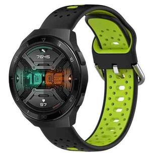 For Huawei Watch GT 2e 22mm Breathable Two-Color Silicone Watch Band(Black+Lime Green)