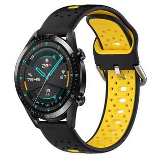 For Huawei GT2 46mm 22mm Breathable Two-Color Silicone Watch Band(Black+Yellow)
