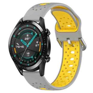 For Huawei GT2 46mm 22mm Breathable Two-Color Silicone Watch Band(Grey+Yellow)