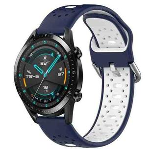 For Huawei GT2 46mm 22mm Breathable Two-Color Silicone Watch Band(Midnight Blue+White)