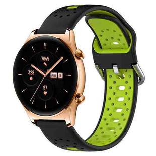 For Honor Watch GS 3 22mm Breathable Two-Color Silicone Watch Band(Black+Lime Green)