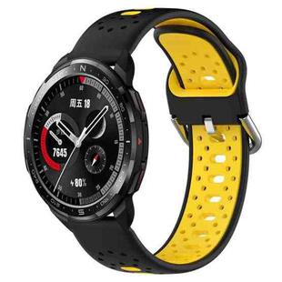 For Honor Watch GS Pro 22mm Breathable Two-Color Silicone Watch Band(Black+Yellow)