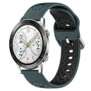 For Honor Watch GS 3i 22mm Breathable Two-Color Silicone Watch Band(Olive Green+Black)