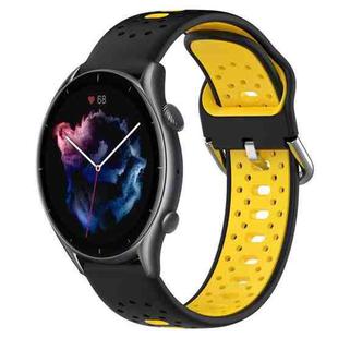 For Amazfit GTR 3 22mm Breathable Two-Color Silicone Watch Band(Black+Yellow)