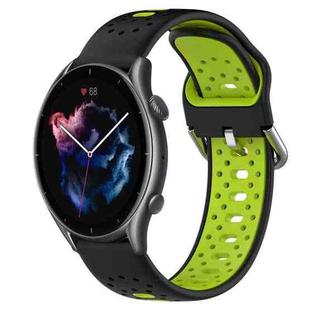 For Amazfit GTR 3 22mm Breathable Two-Color Silicone Watch Band(Black+Lime Green)