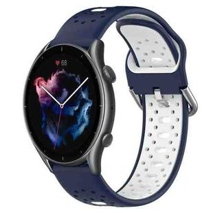 For Amazfit GTR 3 Pro 22mm Breathable Two-Color Silicone Watch Band(Midnight Blue+White)