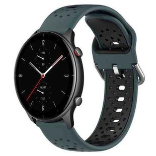 For Amazfit GTR 2e 22mm Breathable Two-Color Silicone Watch Band(Olive Green+Black)