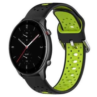 For Amazfit GTR 2e 22mm Breathable Two-Color Silicone Watch Band(Black+Lime Green)