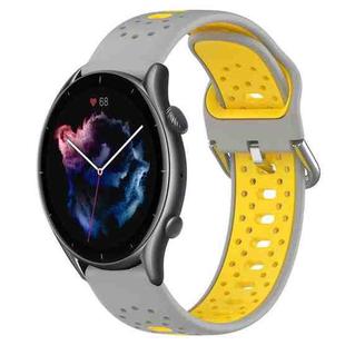 For Amazfit 3 22mm Breathable Two-Color Silicone Watch Band(Grey+Yellow)