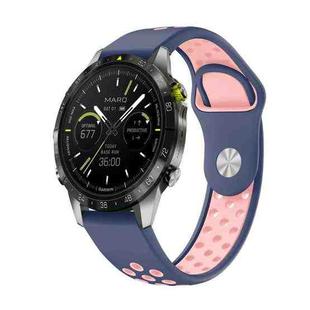 For Garmin MARQ Athlete Gen 2 22mm Sports Breathable Silicone Watch Band(Midnight Blue+Pink)