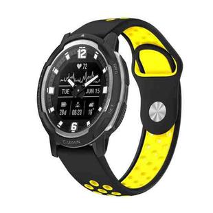 For Garmin Instinct Crossover 22mm Sports Breathable Silicone Watch Band(Black+Yellow)