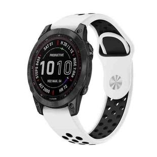 For Garmin Fenix 7 Sapphire Solar 22mm Sports Breathable Silicone Watch Band(White+Black)