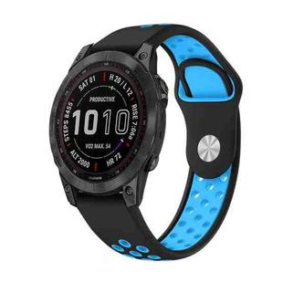 For Garmin Fenix 7 Sapphire Solar 22mm Sports Breathable Silicone Watch Band(Black+Blue)