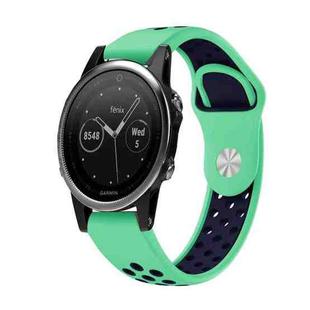 For Garmin Fenix 5 22mm Sports Breathable Silicone Watch Band(Mint Green+Midnight Blue)