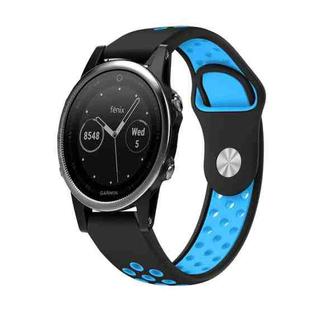 For Garmin Fenix 5 22mm Sports Breathable Silicone Watch Band(Black+Blue)