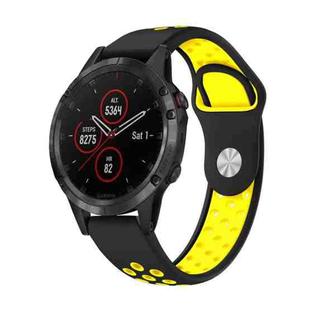 For Garmin Fenix 5 Plus 22mm Sports Breathable Silicone Watch Band(Black+Yellow)